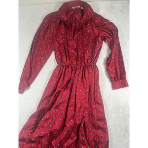 Frank Young Silk Shirt‎ Dress Womens 6 Red Geometric Print Elastic Waist Buttons